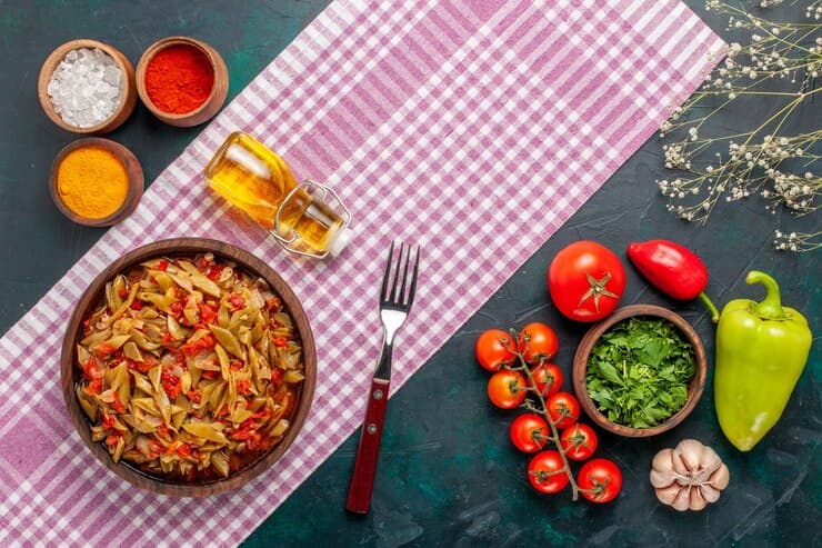 Tomato Pasta and Vegetables on the Table